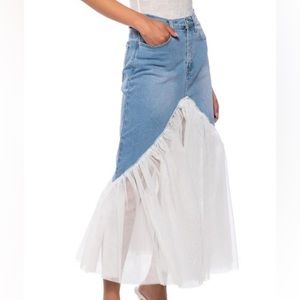 White Tulle and Denim Maxi Skirt